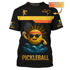 Maxcorners Custom Pickleball Shirt – Cool Ball in Sunglasses – Black Gold Funny Paddle Tee