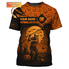 Maxcorners Personalized Name Halloween Skull Golf Shirt, Crazy Golf Shirts For Men's, Funny Golf Polos
