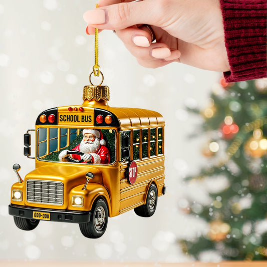 Maxcorners School Bus Santa, Home Decor, Christmas Ornament, Personalized Ornament 2D Flat LM2111