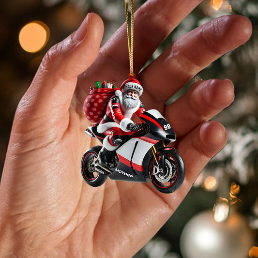 Maxcorners Santa Riding Motorcycle Home Decor Christmas Ornament, Personalized Ornament 2D Flat LM2211