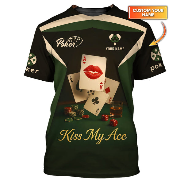 Kiss My Ace Poker Shirt, Funny Poker Polos, Personalized Name Poker Shirts