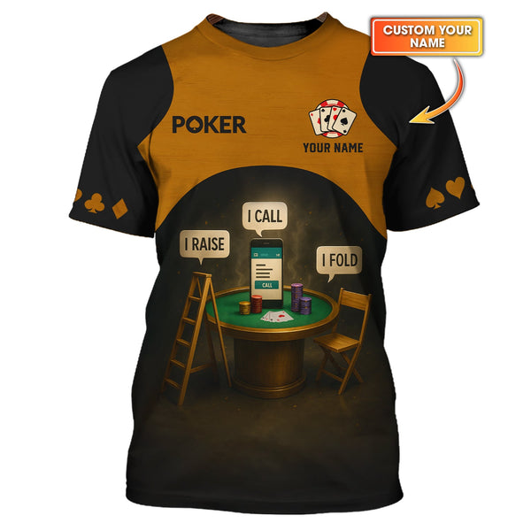Personalized Name Poker Shirt, I Raise I Call I Fold Polos, Funny Poker T-Shirts For Players