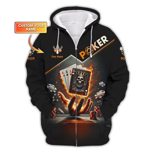 Live Like a King-Skull King Card Poker Custom T-Shirt, Personalized Poker Jersey, Gift For Poker Players