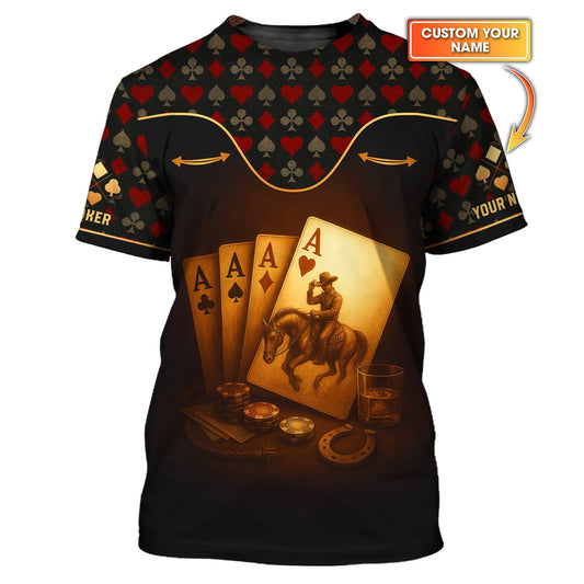 Maxcorners Custom Name Cowboy Poker Polos, Texas Hold Em Shirts, Funny Poker T-Shirt For Men'sLM1009