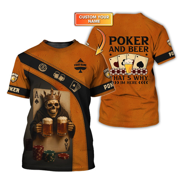 Custom Poker and Beer Shirts, Poker Skeleton Funny Custom Name Shirt for Men, Poker Gift for Lover