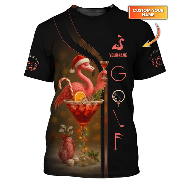 Maxcorners Personalized Flamingo Golf Shirt, Christmas Golf Shirt With Custom Name, Golf Gift For Golfer