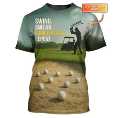 Maxcorners Swing Swear Look For Ball Repeat Shirt, Custom Name Funny Golf Polos, Crazy Golf Shirts For Men's