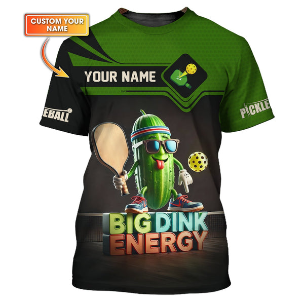 Maxcorners Funny Pickleball Shirt – Big Dink Energy Design – Cool Pickle Character – Custom Name Tee