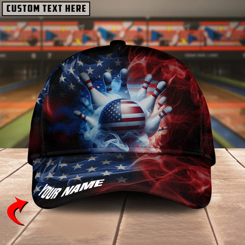 Maxcorners Bowling American Flag Smoke Personalized Name 3D Cap