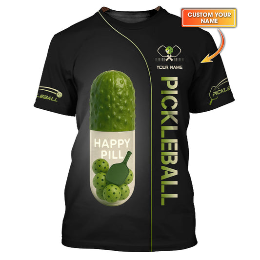 Maxcorners Custom Pickleball Shirt, Happy Pill, Funny Pickle ball T Shirts, Gifts For Pickleball Players LM0509