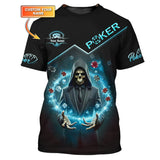 Grim Reaper Poker Shirt – Custom Name Skull in Suit with Magic Poker Chips Design Tee
