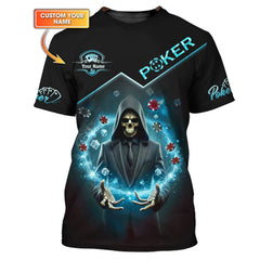 Maxcorners Grim Reaper Poker Shirt - Custom Name Skull in Suit with Magic Poker Chips Design TeeLM1009