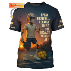 Maxcorners Custom Funny Pickleball Shirt Navy, Skeleton Pickle ball Shirt for Men, Pickleball Gift for Players LM0509