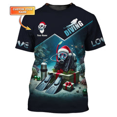 Maxcorners Custom Scuba Diving Christmas 3D Shirt Personalized Name Gift For Diver Lovers LM2111
