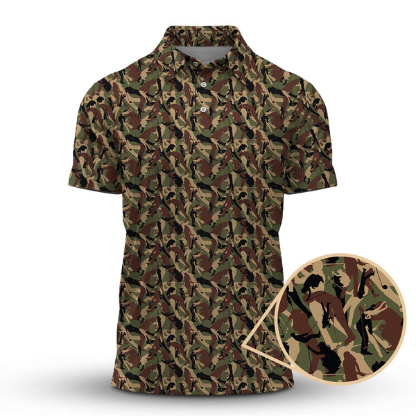 Maxcorners Camo Pattern Golf Polos For Men, Crazy Golf Shirts, Golf Gift For Golfer, Funny Golf Shirt