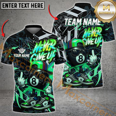 Maxcorners Billiard Never Give Up 8-Ball Multicolor Customized Name, Team Name 3D Shirts