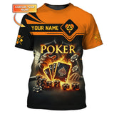 Custom Name Poker Four Of A Kind Aces On Fire T-Shirt, Aces and Poker Chips Design