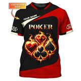 Custom Fiery Poker T-Shirt – Glowing Card Suits & Bold Black-Red Design, Gift For Poker Players