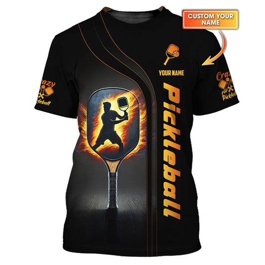 Maxcorners Custom Pickleball T Shirt, Crazy Pickleball Fire Effect, Gifts For Pickleball Players