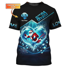 Maxcorners 3D Full Print Santa Claus Scuba Diving Heart Shirts Personalized Name Gift For Diver Lovers LM2111