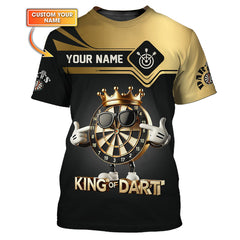 Maxcorners Custom Name King of Darts T Shirt, Gold and Black Cool Dartboard, Gift For Darts Lovers LM0509