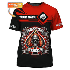 Maxcorners Life's Game Play Hard Poker Skull 3D Design T-Shirt, Poker Shirts, Gift For Poker PlayersLM1009
