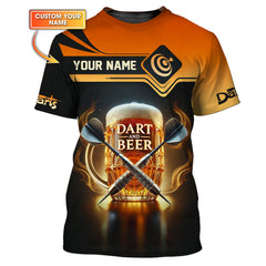 Maxcorners Dart and Beer Flames Custom Name T-Shirts, Personalized Darts Shirts, Gift For Darts Lovers LM0509