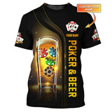 Custom Poker & Beer Shirt – Black & Gold Design with Playing Chips in Beer Glass – Personalized Tee for Card Game Lovers