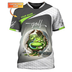Maxcorners Golf Polo Shirts Unique Golf Ball Design Opening to a Scenic Golf Course, Golf Gifts for Dad, Golf Team Shirts