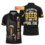 Maxcorners Custom Pool & Beer Shirt – Life Is Better With a Beer and Cue – Black Gold Billiards Tee LM0509