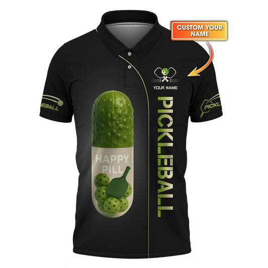 Maxcorners Custom Pickleball Shirt, Happy Pill, Funny Pickle ball T Shirts, Gifts For Pickleball Players LM0509