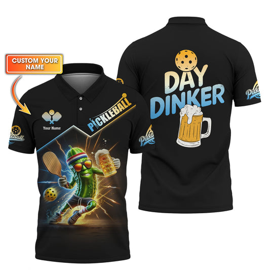 Maxcorners Day Dinker and Beer Pickleball Custom T Shirt - Pickle Funny Design - Personalized Pickleball Apparel - Pickleball Outfit Gifts LM0509
