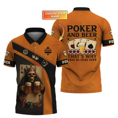 Maxcorners Custom Poker and Beer Shirts, Poker Skeleton Funny Custom Name Shirt for Men, Poker Gift for LoverLM1009