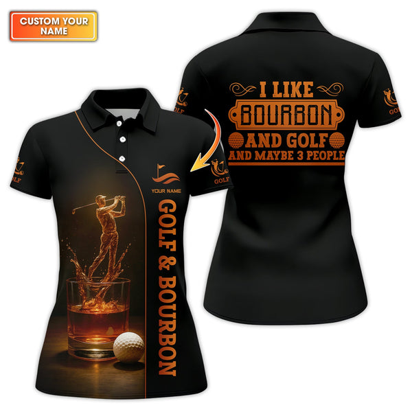 Maxcorners Golf & Bourbon Custom Golf Polos, Funny Golf Shirt for Men, I Like Bourbon and Golf Shirts