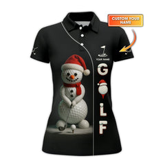 Maxcorners Personalized Christmas Golf Shirt, Snowman Playing Golf With Custom Name, Funny Golf Shirt For Men