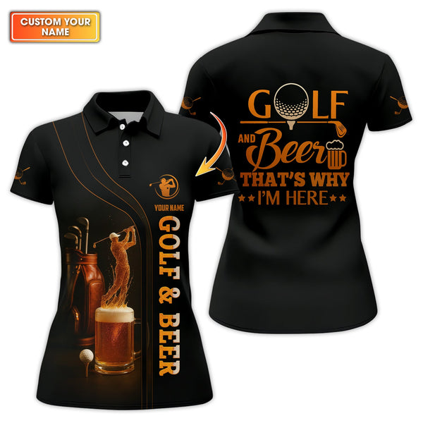 Maxcorners Golf & Beer Polos, Funny Beer Golf Shirt For Men's, Custom Name Golf Shirts For Beer Lovers