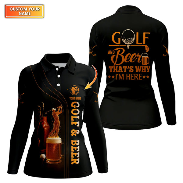 Maxcorners Golf & Beer Polos, Funny Beer Golf Shirt For Men's, Custom Name Golf Shirts For Beer Lovers