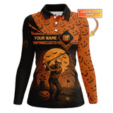 Maxcorners Personalized Name Halloween Skull Golf Shirt, Crazy Golf Shirts For Men's, Funny Golf Polos