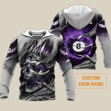 Maxcorners Customized Name Billiards Skull Flaming Purple 3D All Over Printed Clothes