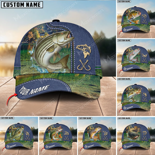 Maxcorners Personalized The Best Fishing Jean Pattern 3D Cap ( Large Mouth Bass, Walleye, Stripped Bass, Trout Fish, Catfish, Crappie, Salmon, Pike )