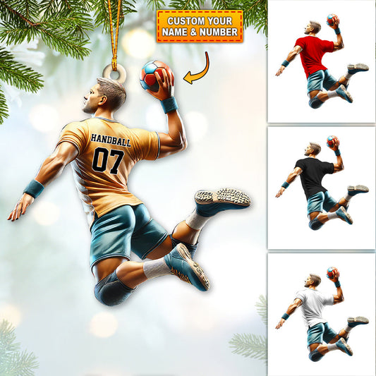 Maxcorners Custom Name and Number Handball Ornament, Christmas Gift for Handball Lover 2D Flat LM2211
