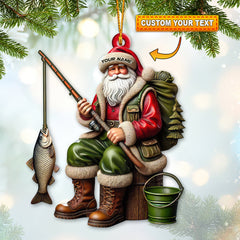 Maxcorners Custom Name Fishing Santa Ornament, Christmas Fishing Gift 2D Flat LM2211