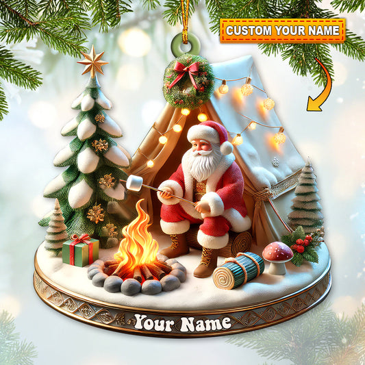 Maxcorners Custom Name Camping Ornament, Camping Christmas Decoration 2D Flat LM2211