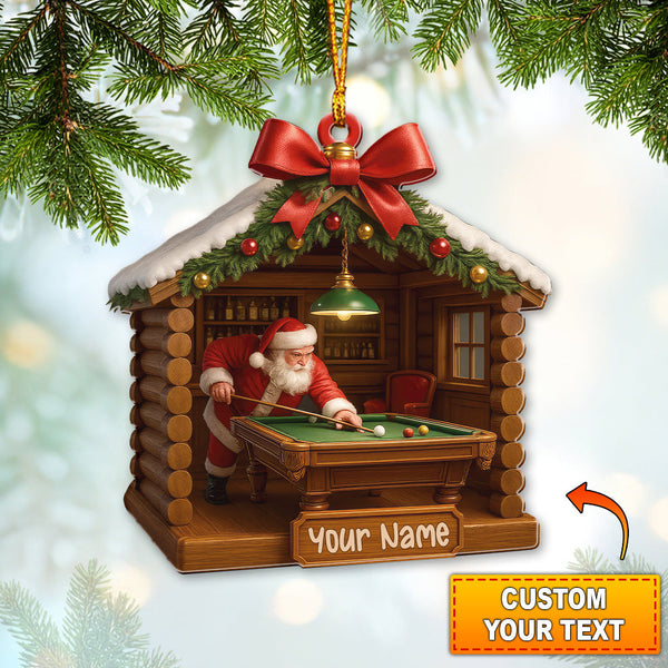 Maxcorners Personalized Santa Playing Billiards Ornament, Custom Pool Table Christmas Ornament, Gift For Billiards Lover