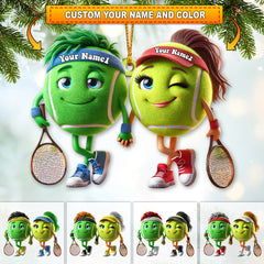 Maxcorners Custom Name Tennis Couple Ornament, Tennis Couple Christmas Gift 2D Flat LM2111
