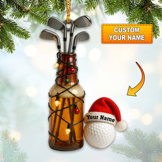 Maxcorners Custom Name Golf and Beer Ornament â€“ Funny Golfer Christmas Decoration, Personalized Golf Ornament and Golf Decor Gift for Men MT1611