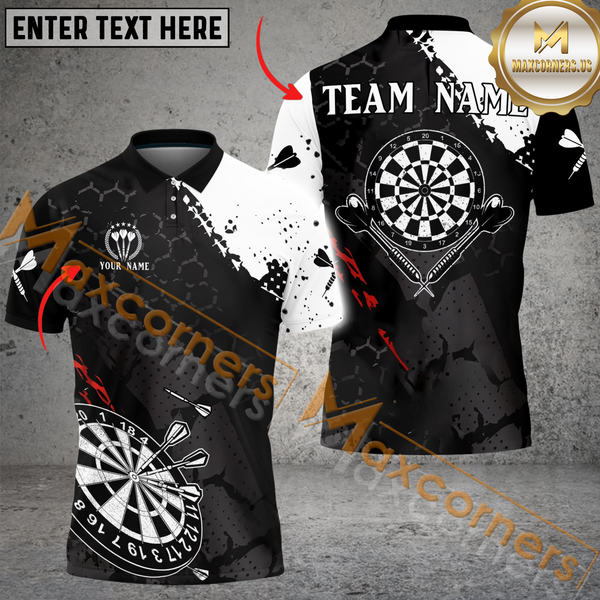 Maxcorners Darts Black White Pattern Customized Name, Team Name 3D Polo Shirt