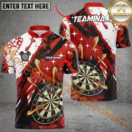 Maxcorners Darts Paint Slash Flame Multicolor Option Customized Name, Team Name 3D Polo Shirt (4 Colors)