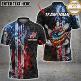 Maxcorners Us Flag With Ball Skin Bowling Team Jersey Personalized Name, Team Name 3D Shirt