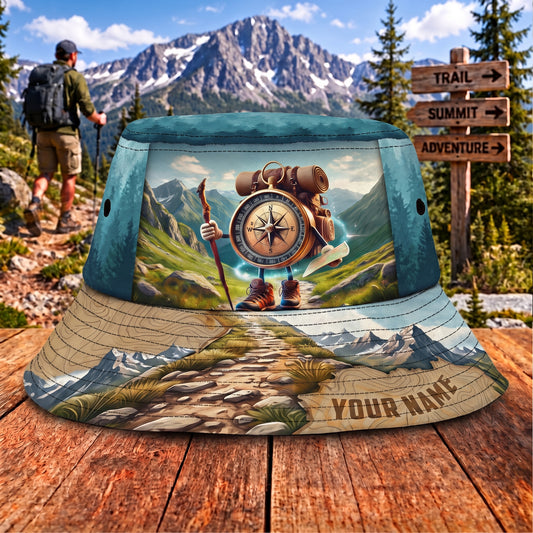 Maxcorners Hiking Backpack Compass Mountain Landscape Adventure Personalized Name 3D Cap